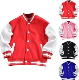 Baby Boy Girl Bomber Jacket Color Block Letter Graphic Long Sleeve Baseball Varsity Jacket Coat Winter Clothes (Red, 7-8 Years)