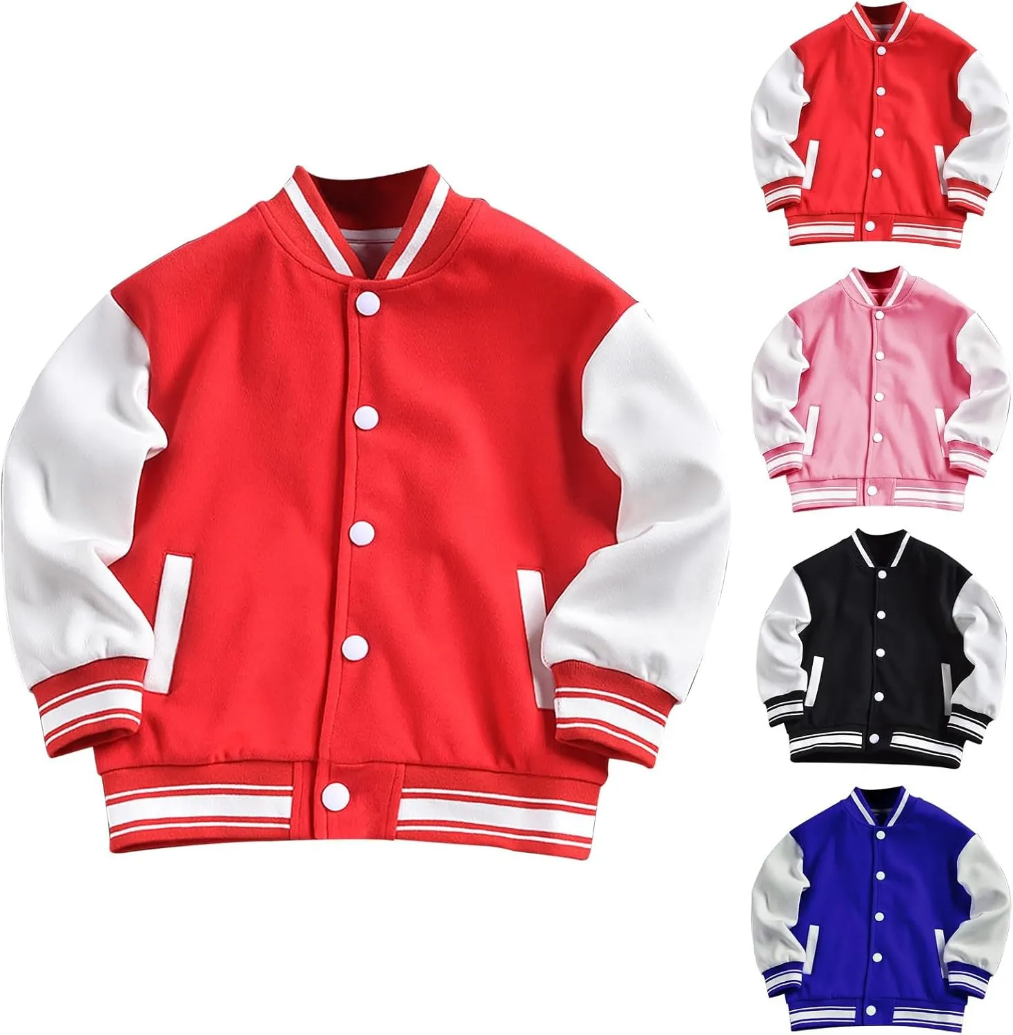 Baby Boy Girl Bomber Jacket Color Block Letter Graphic Long Sleeve Baseball Varsity Jacket Coat Winter Clothes (Red, 7-8 Years)