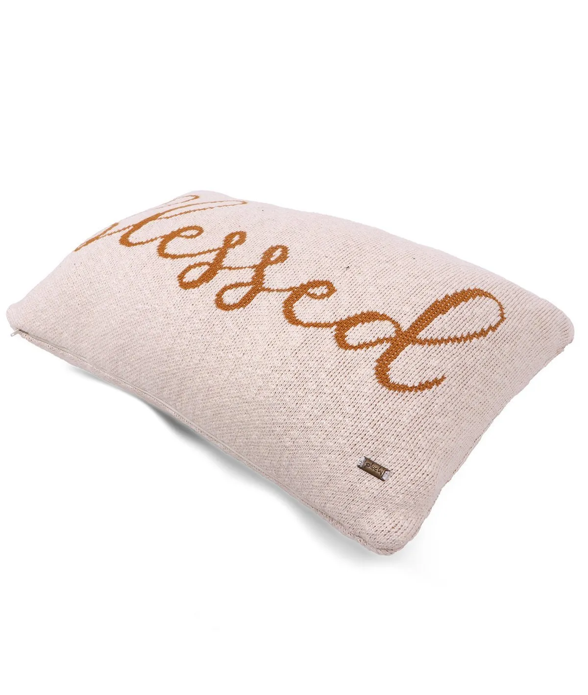 Blessed Cotton Knitted Decorative Natural & Mustard Color 12 x 20 Inches Pillow Cover