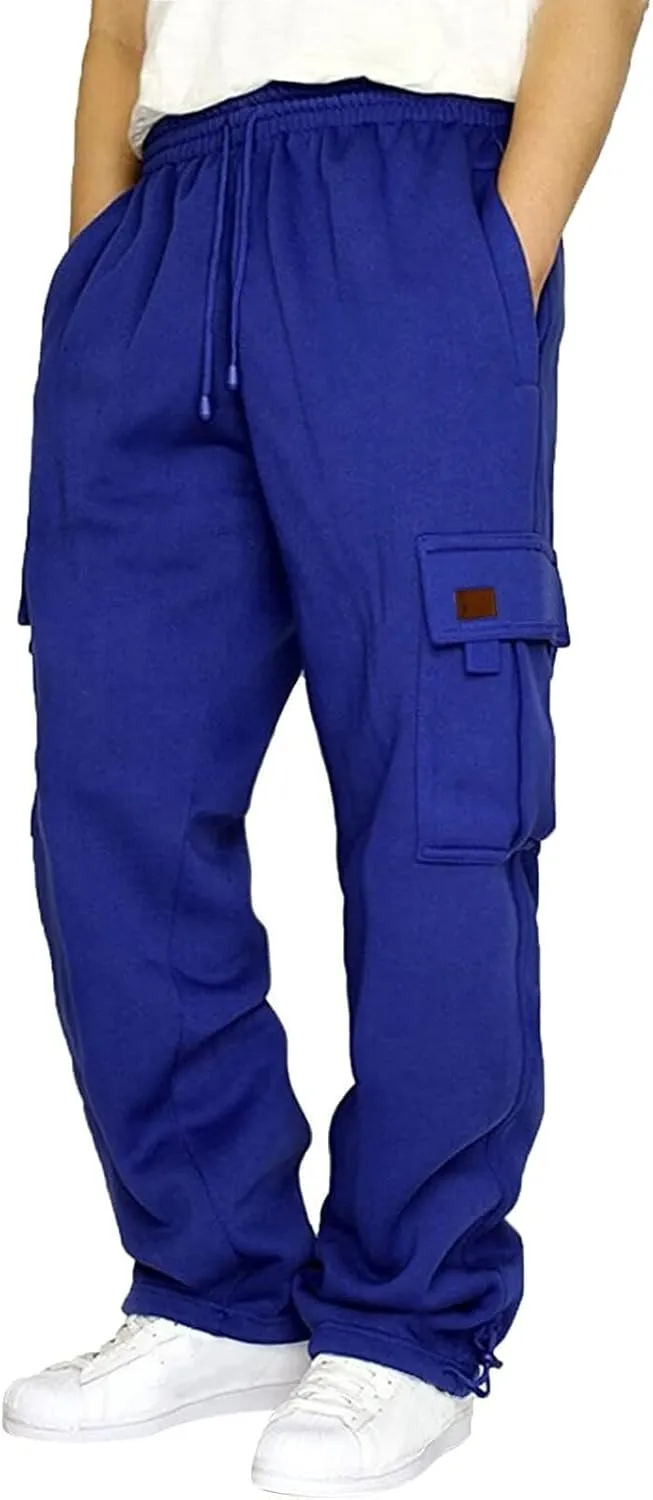 Cargo Sweatpants for Men 2025 Trendy Stretch Elastic Waist Jogger Pants Warm Fleece Pants Cozy Baggy Sports Trousers