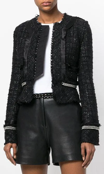Deconstructed Tweed Jacket, Black