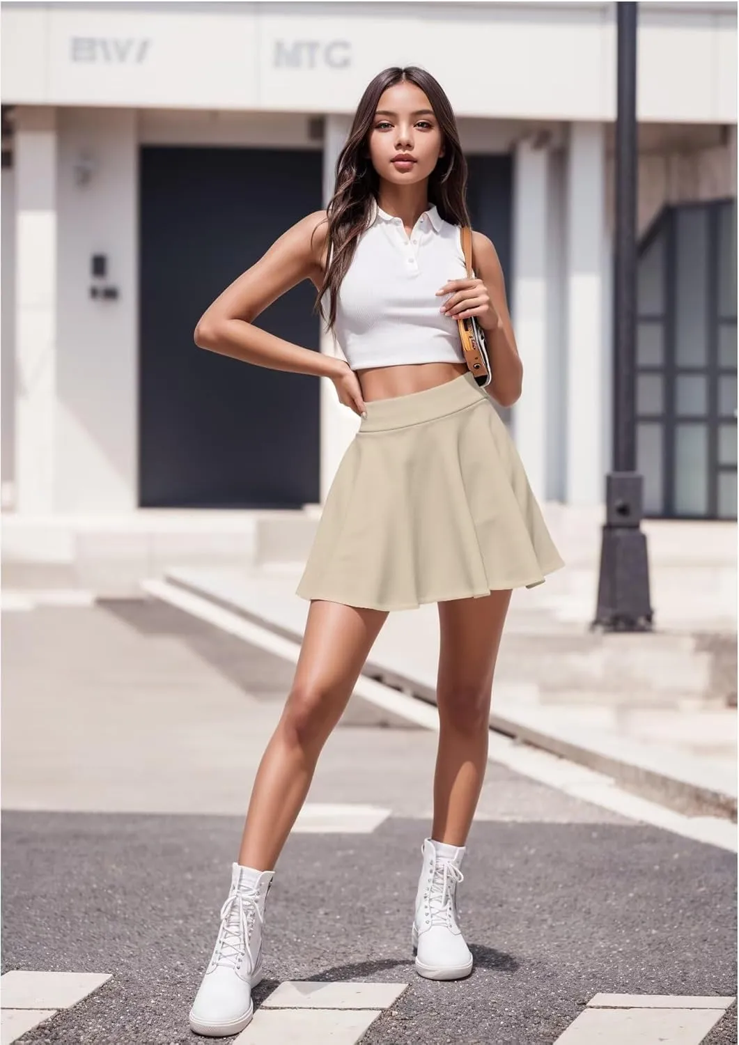 Hybrid & Company Women Basic Versatile Skirts Stretchy Flared Mini Skater Skirt