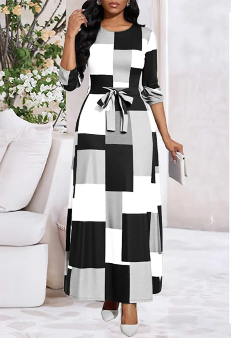 Long Dress for Women Casual Long Sleeve Dresses Maxi Dress Empire Waist Loose with Belt 2025