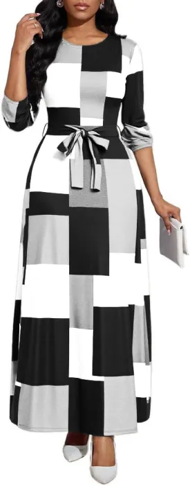 Long Dress for Women Casual Long Sleeve Dresses Maxi Dress Empire Waist Loose with Belt 2025