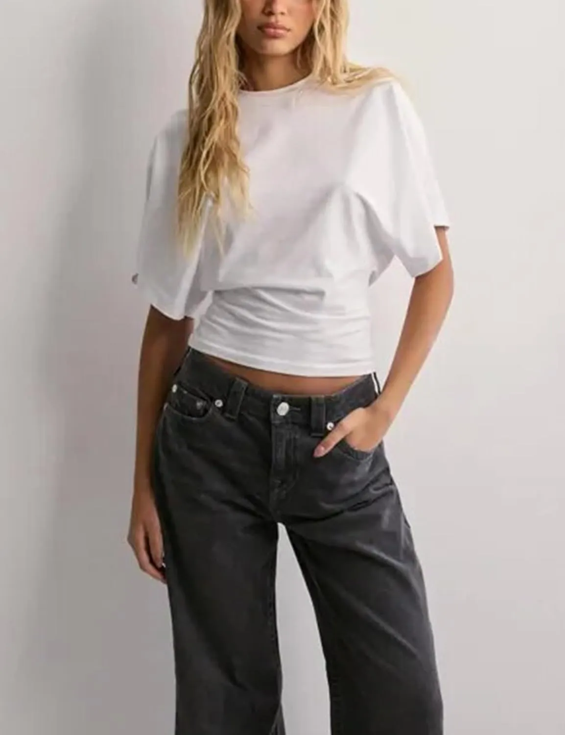 Lumister Shirts for Womens Crewneck Tighten Waist T-Shirt Casual Short Sleeve Workout Tops Solid Color Basic Tees