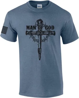 Man of God Nail Cross Crown of Thorns Mens Christian Short Sleeve T-Shirt Graphic Tee