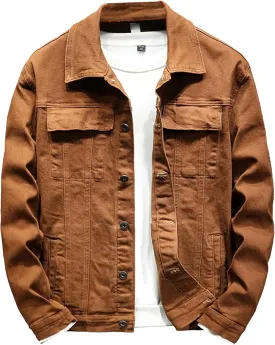 Men's Button Down Washed Trucker Jacket Classic Stretch Casual Jackets Slim Fit Pocket Front Jean Coat