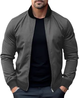 Men's Slim Fit Bomber Jackets Full Zip Lightweight Sportswear Jacket Casual Bomber Jacket Windbreaker for Men