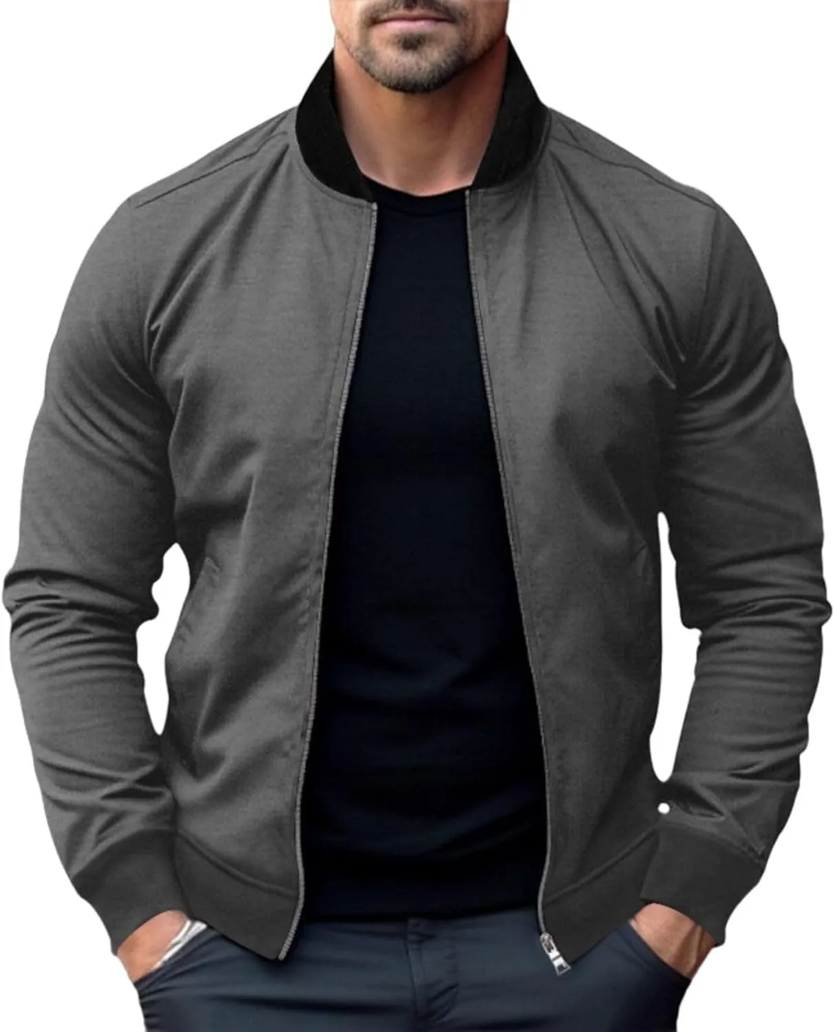 Men's Slim Fit Bomber Jackets Full Zip Lightweight Sportswear Jacket Casual Bomber Jacket Windbreaker for Men