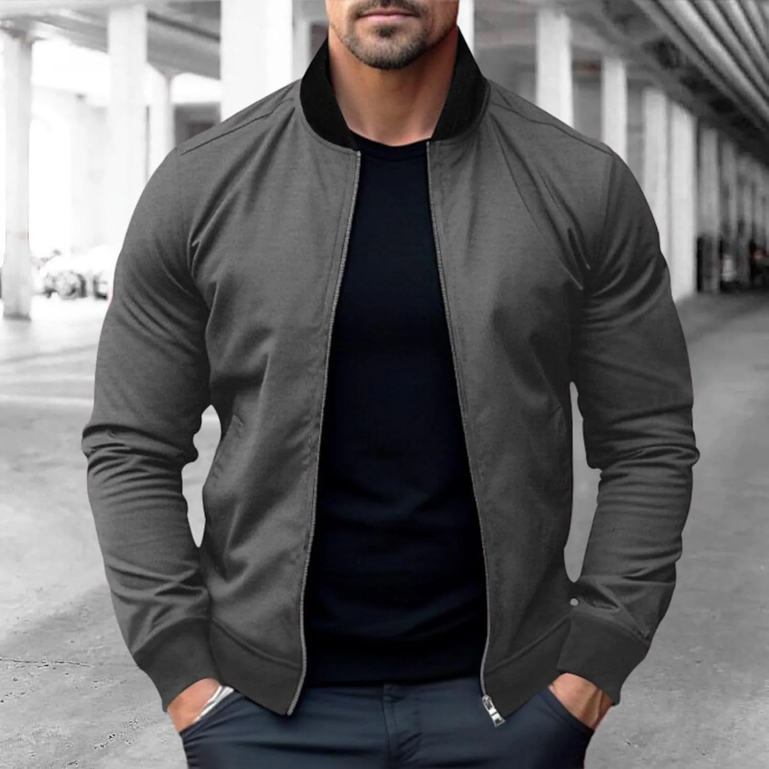 Men's Slim Fit Bomber Jackets Full Zip Lightweight Sportswear Jacket Casual Bomber Jacket Windbreaker for Men