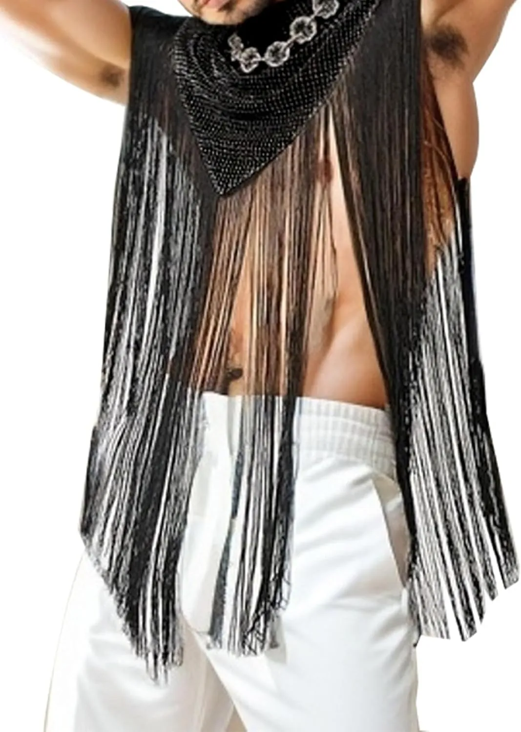 Panegy Men's Tassel Shrug Tank Top Clubwear Disco Rave Outfits