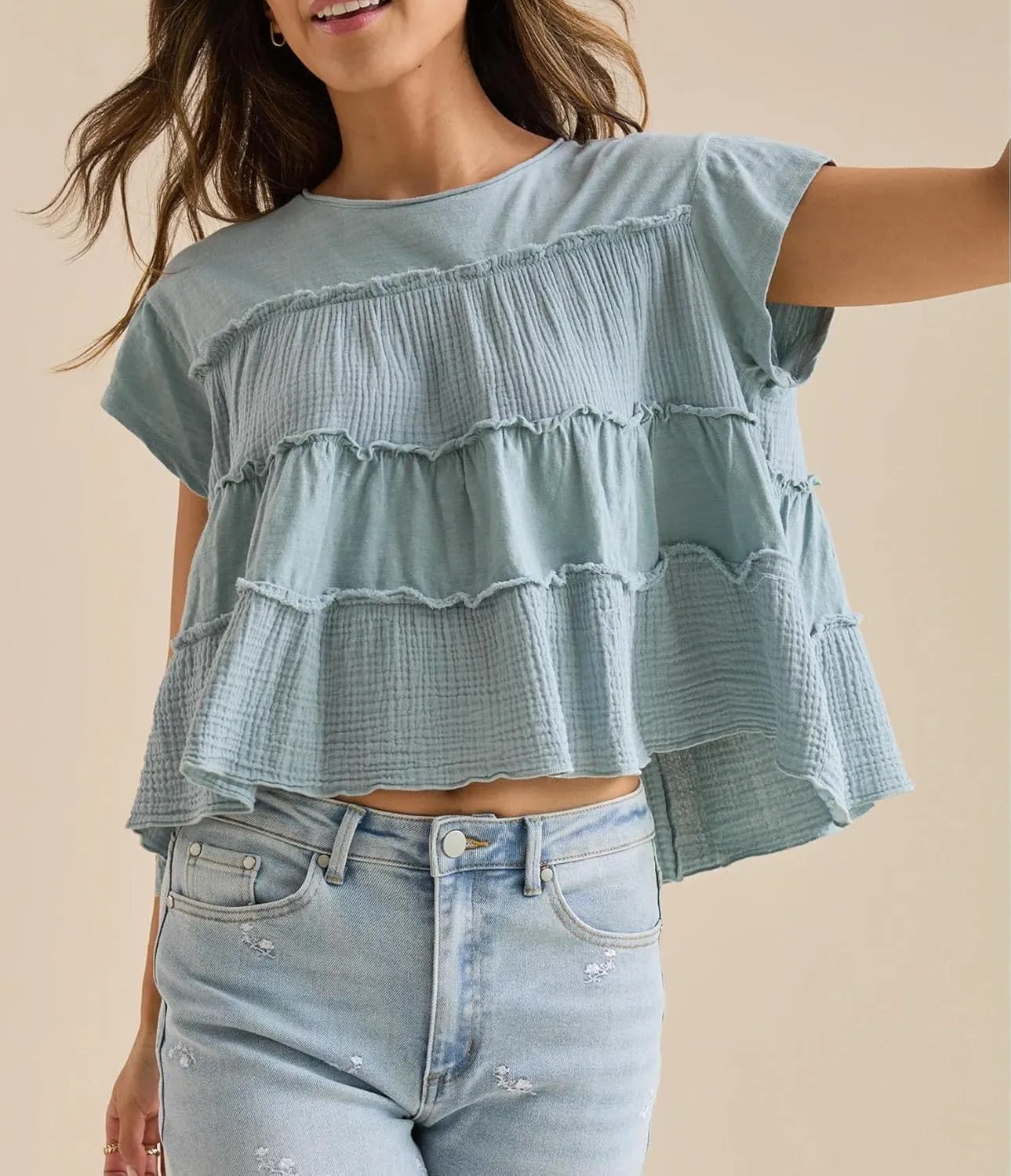 Peplum Tops for Women Crew-Neck Ruffled Bobydoll Tunic Tank Shirts Casual Loose Fit Summer Outfits 2025 Trendy