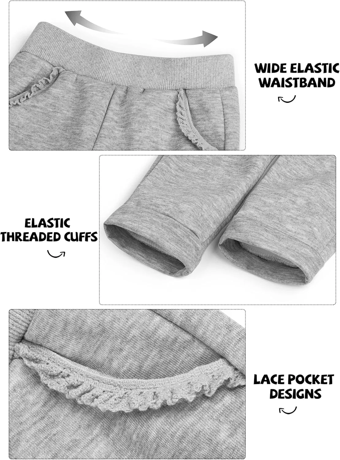 Resinta 3 Packs Baby Toddler Girls' Pull-On Fleece Pants Winter Warm Girls' Fleece Joggers Active Girls Toddlers' Sweatpants