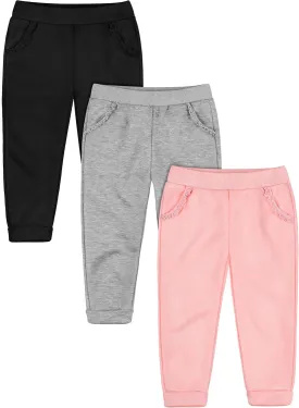 Resinta 3 Packs Baby Toddler Girls' Pull-On Fleece Pants Winter Warm Girls' Fleece Joggers Active Girls Toddlers' Sweatpants