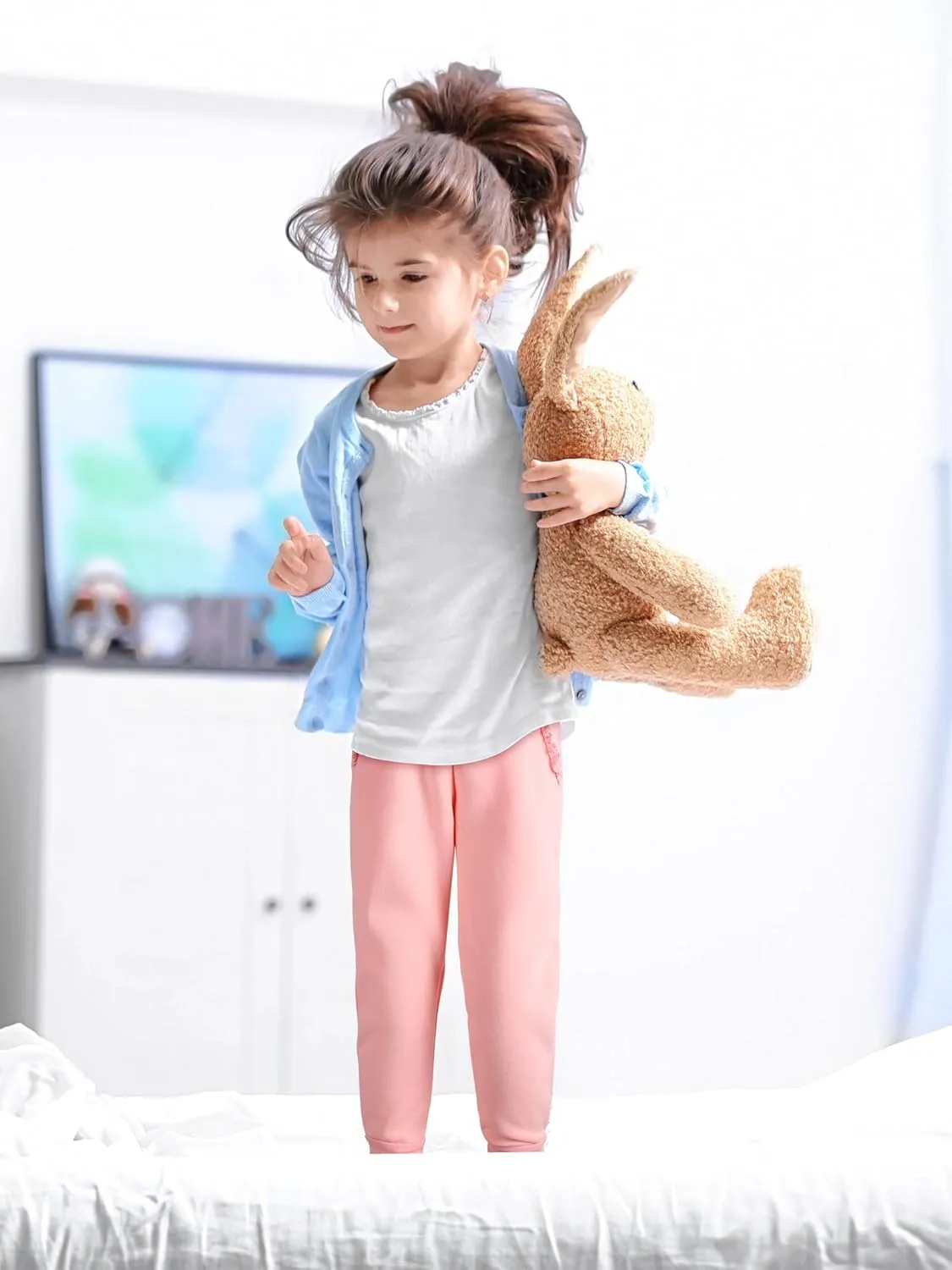Resinta 3 Packs Baby Toddler Girls' Pull-On Fleece Pants Winter Warm Girls' Fleece Joggers Active Girls Toddlers' Sweatpants