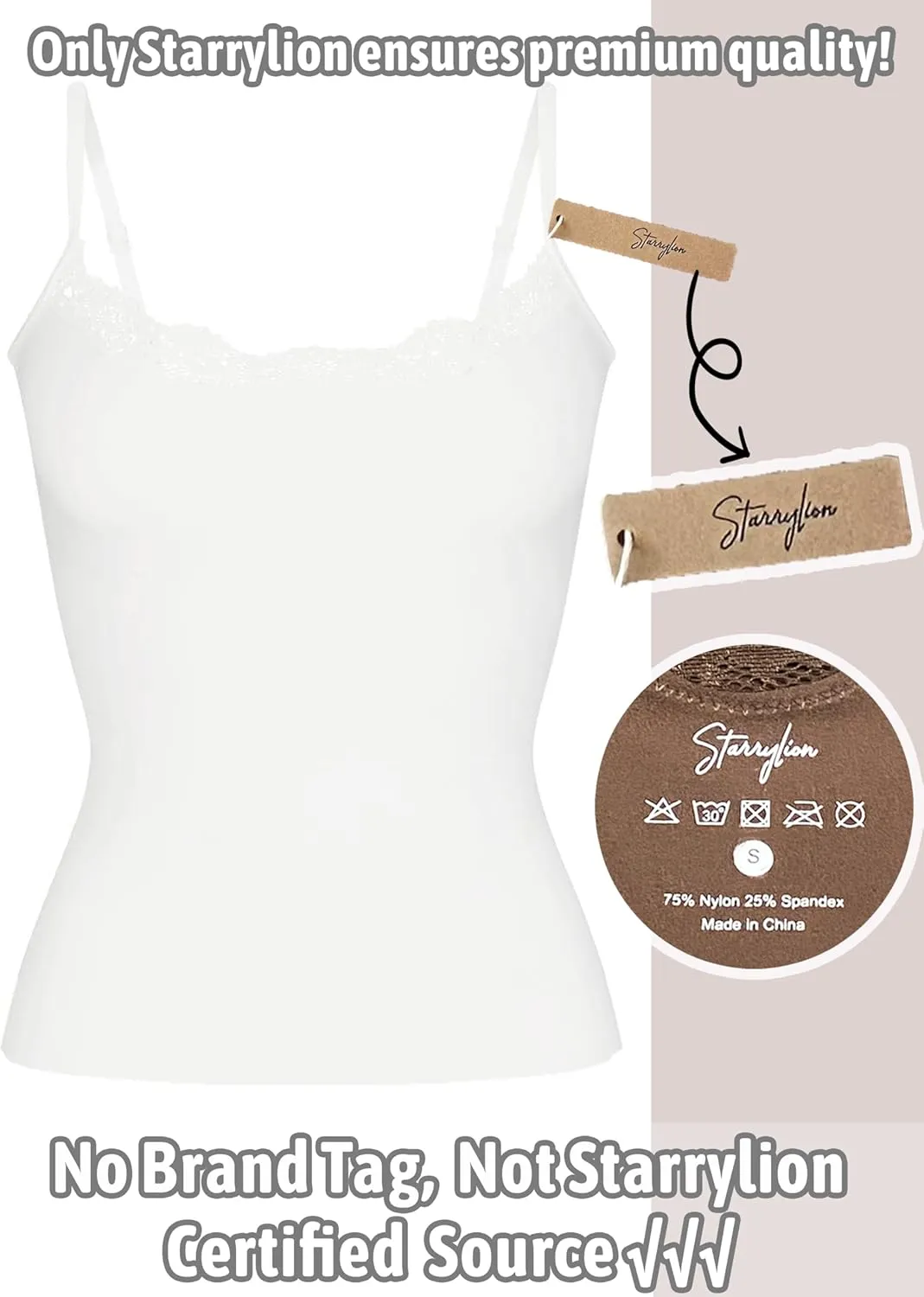 Starrylion Padded Lace Cami Top Double Lined Sexy Tank Top Spaghetti Strap Club Party Shirt