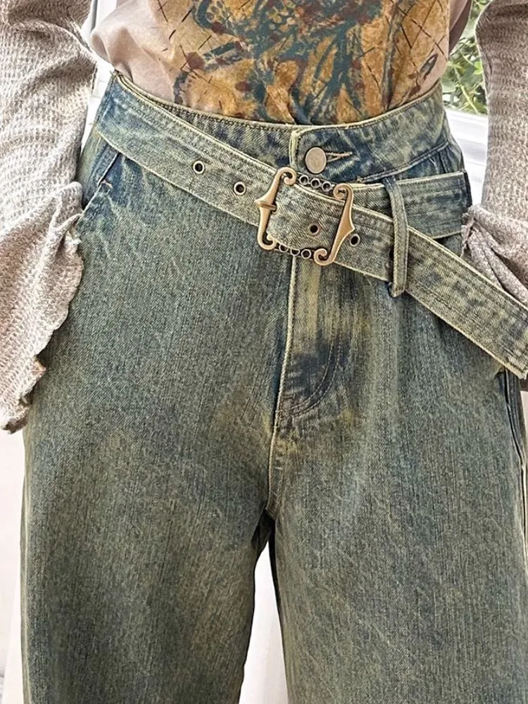 Straight leg pants with belt【s0000004577】