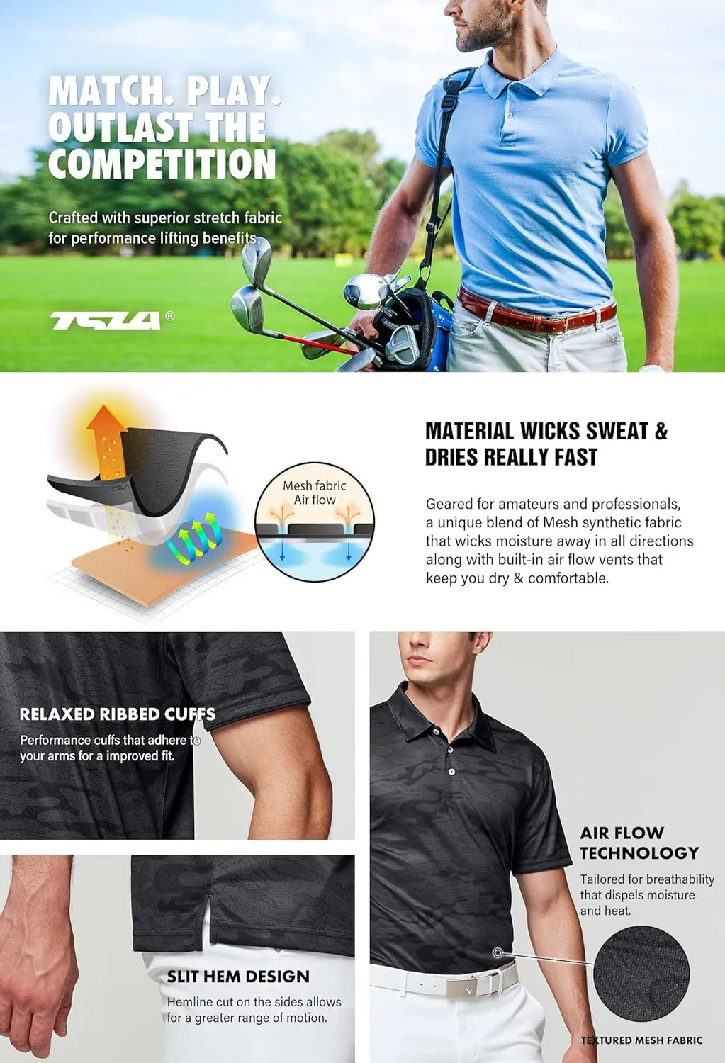 TSLA Men's Short Sleeve Polo Shirts, Regular fit Quick Dry Golf Shirts, Sports Performance Dri Flex Tech Solid Top Shirts