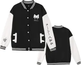 Varsity Jacket Women's Cute Cat Print Baseball Jacket Bomber Coat Button Down Casual Outwear