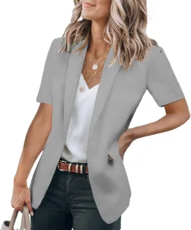Women Business Casual Blazers Short Sleeve Lapel Open Front Jackets Lapel Jacket Blazer Work Office Blazers