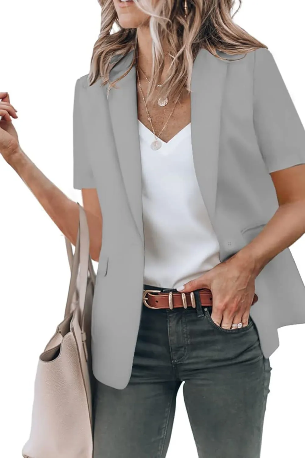Women Business Casual Blazers Short Sleeve Lapel Open Front Jackets Lapel Jacket Blazer Work Office Blazers