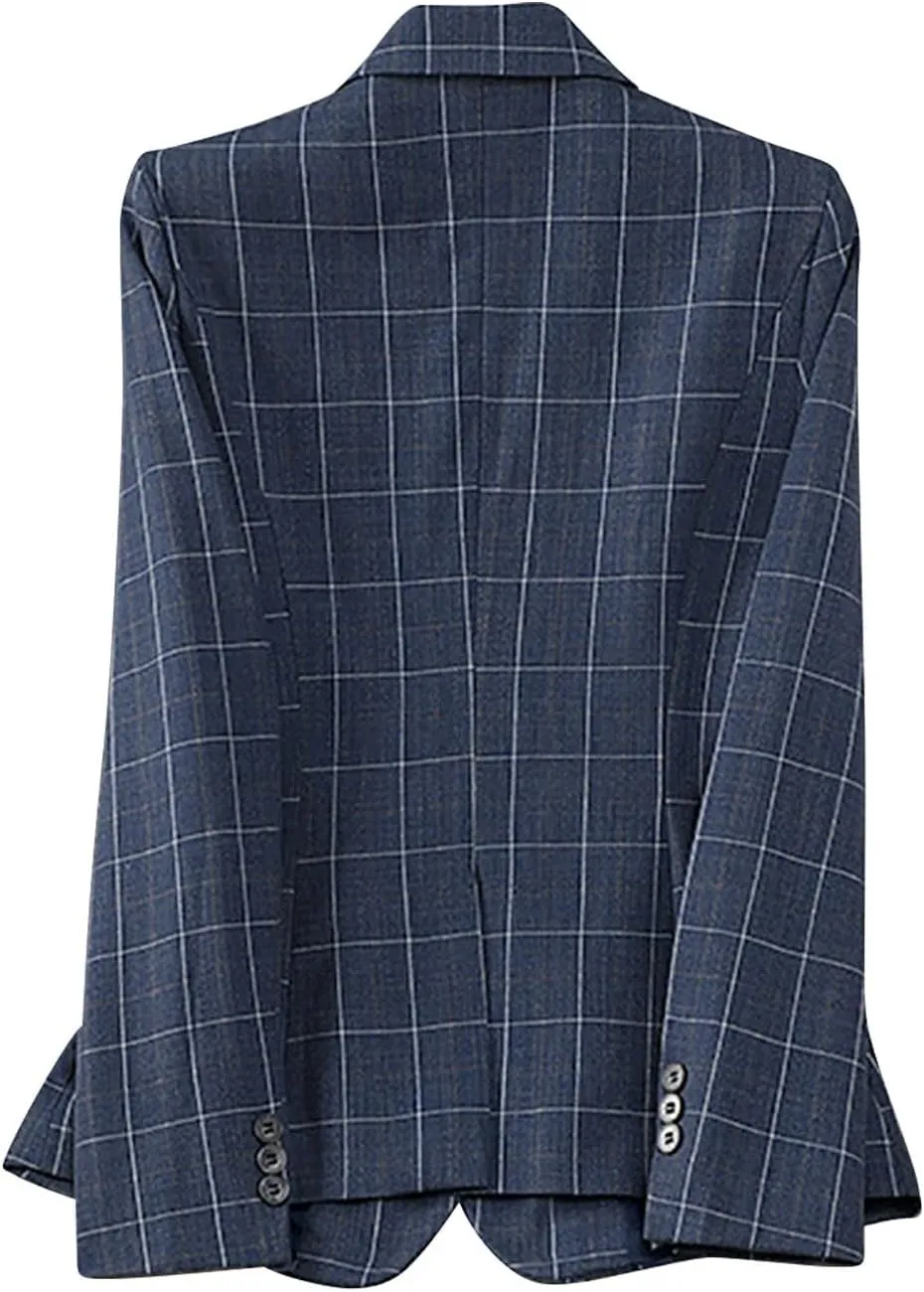 Women Plus Size Summer Fall Suit Blazer Single Button Full Length Lapel Collar Sleeve Business Work Wear Formal Jacket