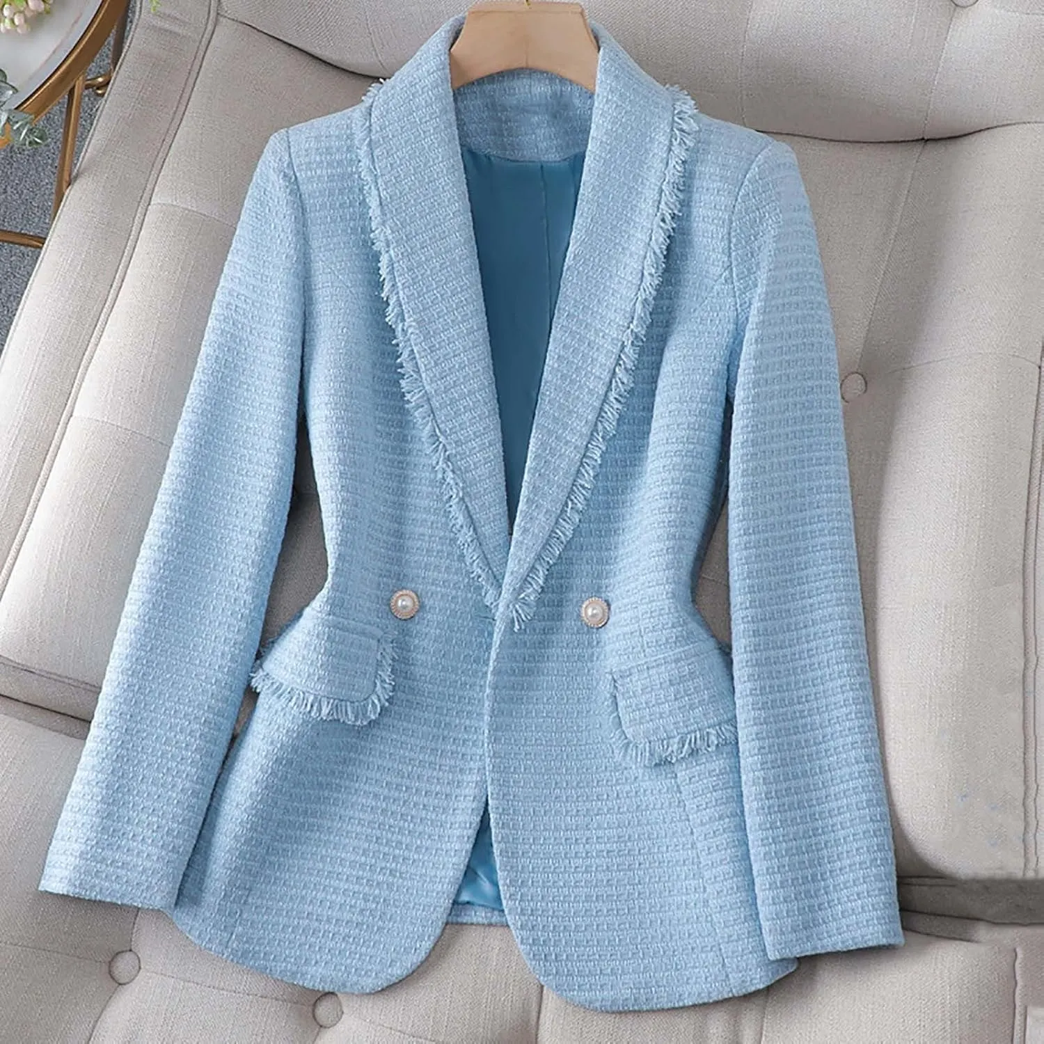 Women Plus Size Summer Fall Suit Blazer Single Button Full Length Lapel Collar Sleeve Business Work Wear Formal Jacket