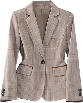 Women Plus Size Summer Fall Suit Blazer Single Button Full Length Lapel Collar Sleeve Business Work Wear Formal Jacket