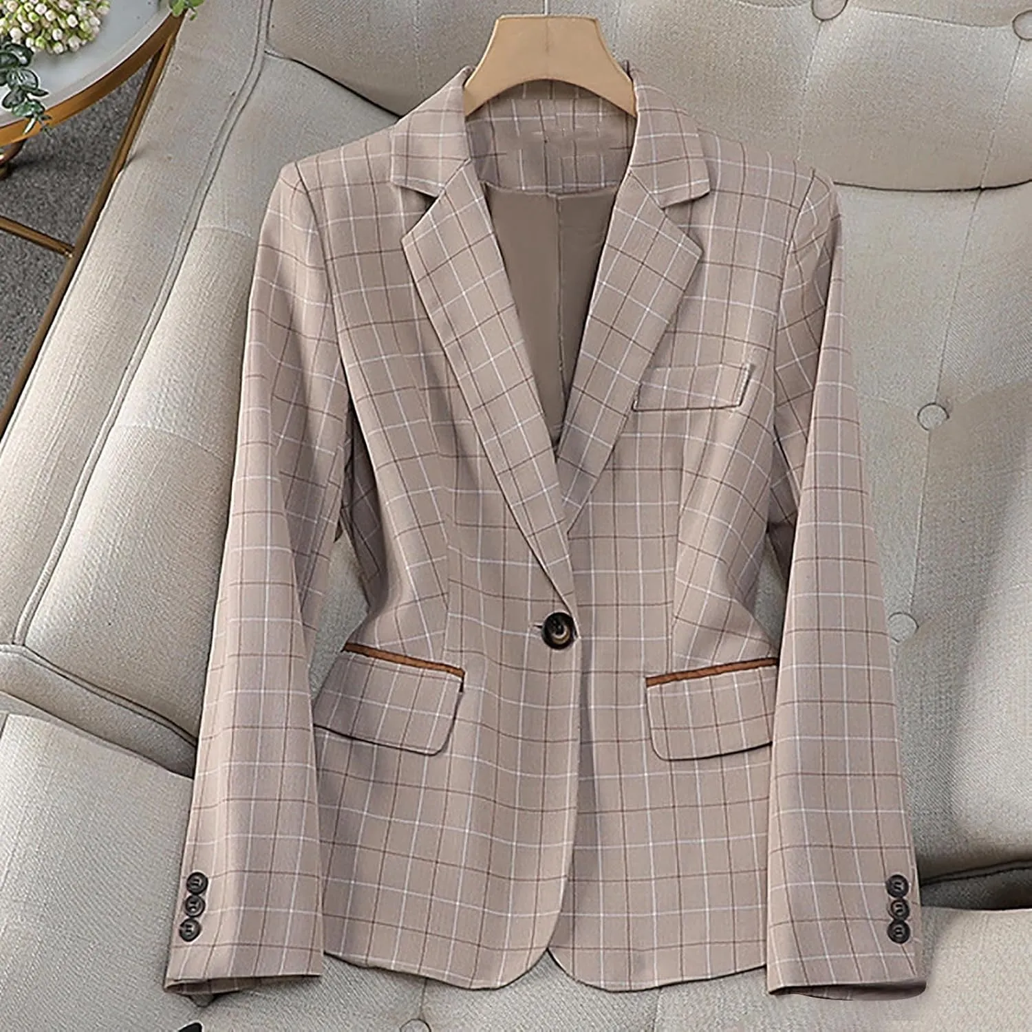 Women Plus Size Summer Fall Suit Blazer Single Button Full Length Lapel Collar Sleeve Business Work Wear Formal Jacket