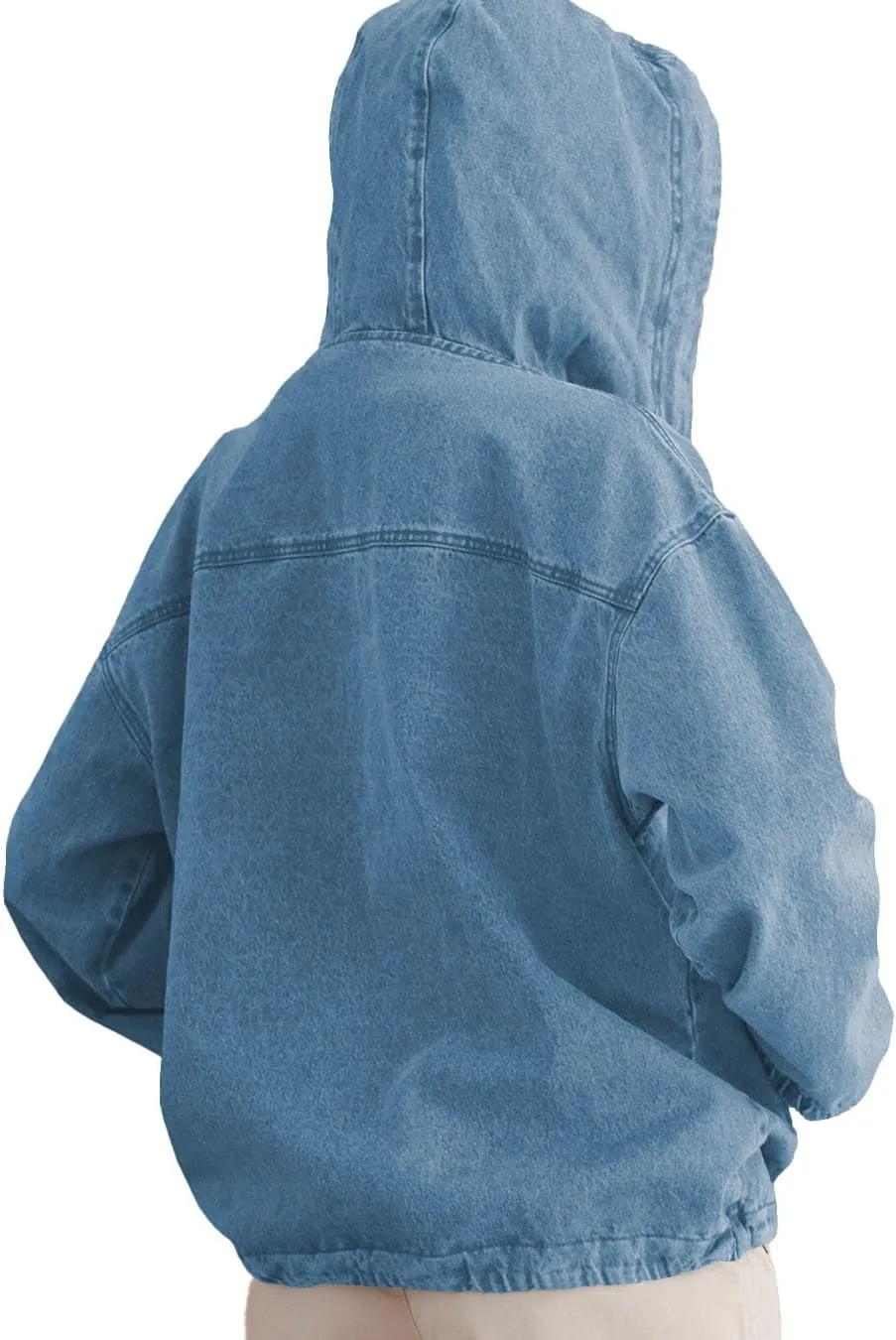 Women's Denim Hoodie Button Down Pullover Jacket Jean Sweatshirt Tops