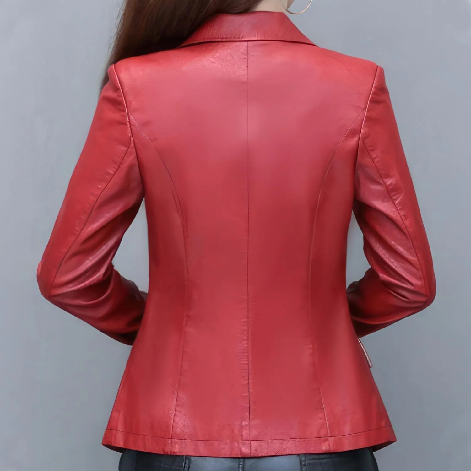 Women's Genuine Lambskin Leather Blazer With Lapel Collar