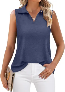 Womens Tank Top V Neck Dressy Casual Sleeveless Tops Work Tank Polo Shirts